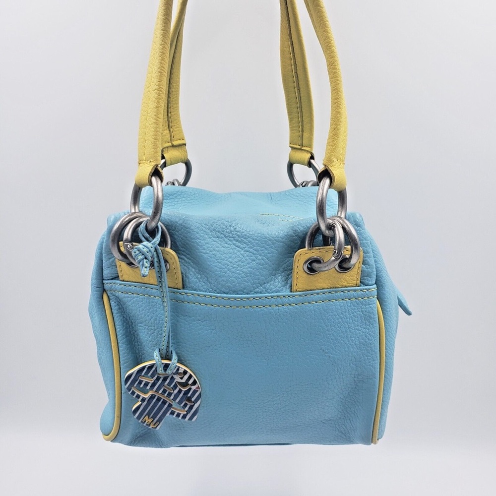 Marc Jacobs Yellow and Blue Mini Speedy Leather Bag with Mushroom Bag Charm
